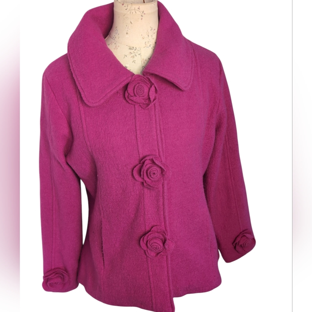 Carson Fuschia With rosettes  Wool Coat Medium